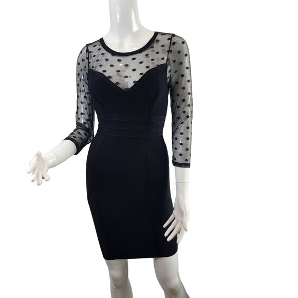 bebe Dresses & Skirts - Bebe XS Polka Dot Mesh Long Sleeve Bodycon Dress